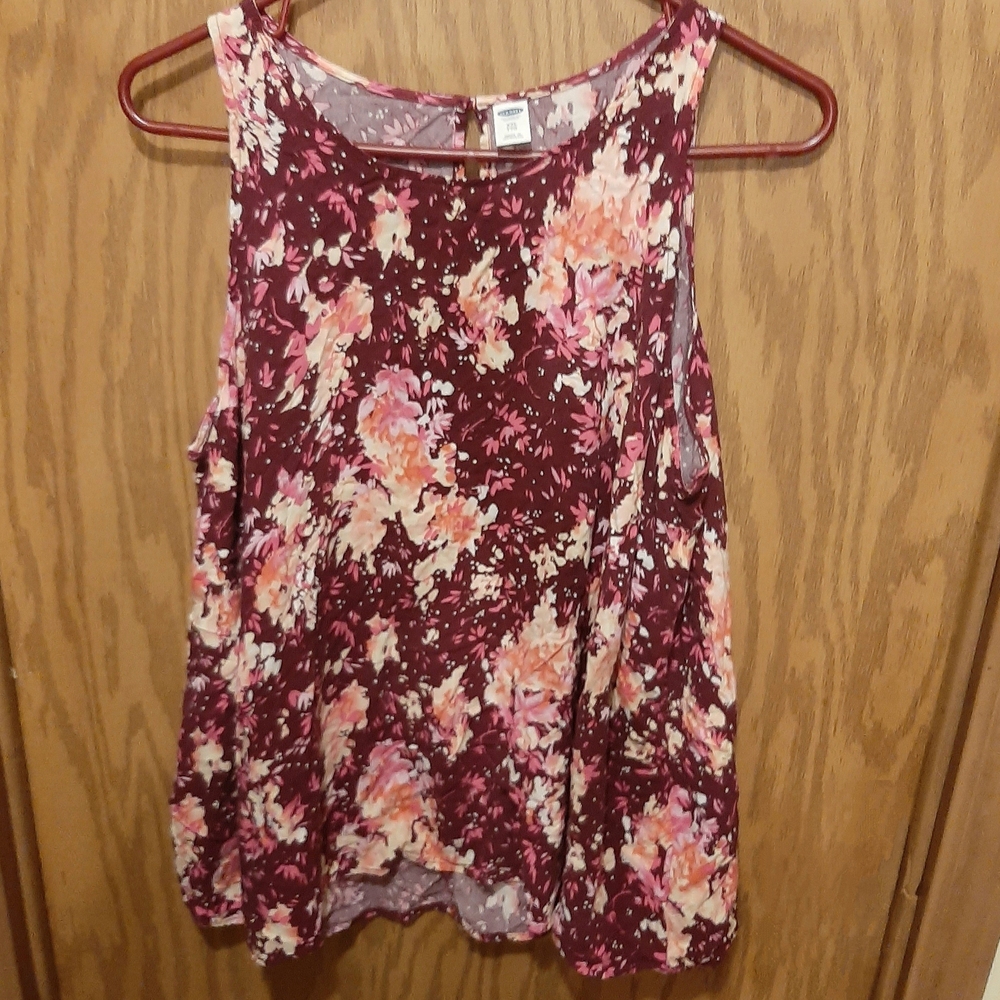 Pink and Red Floral Sleeveless Tank Top